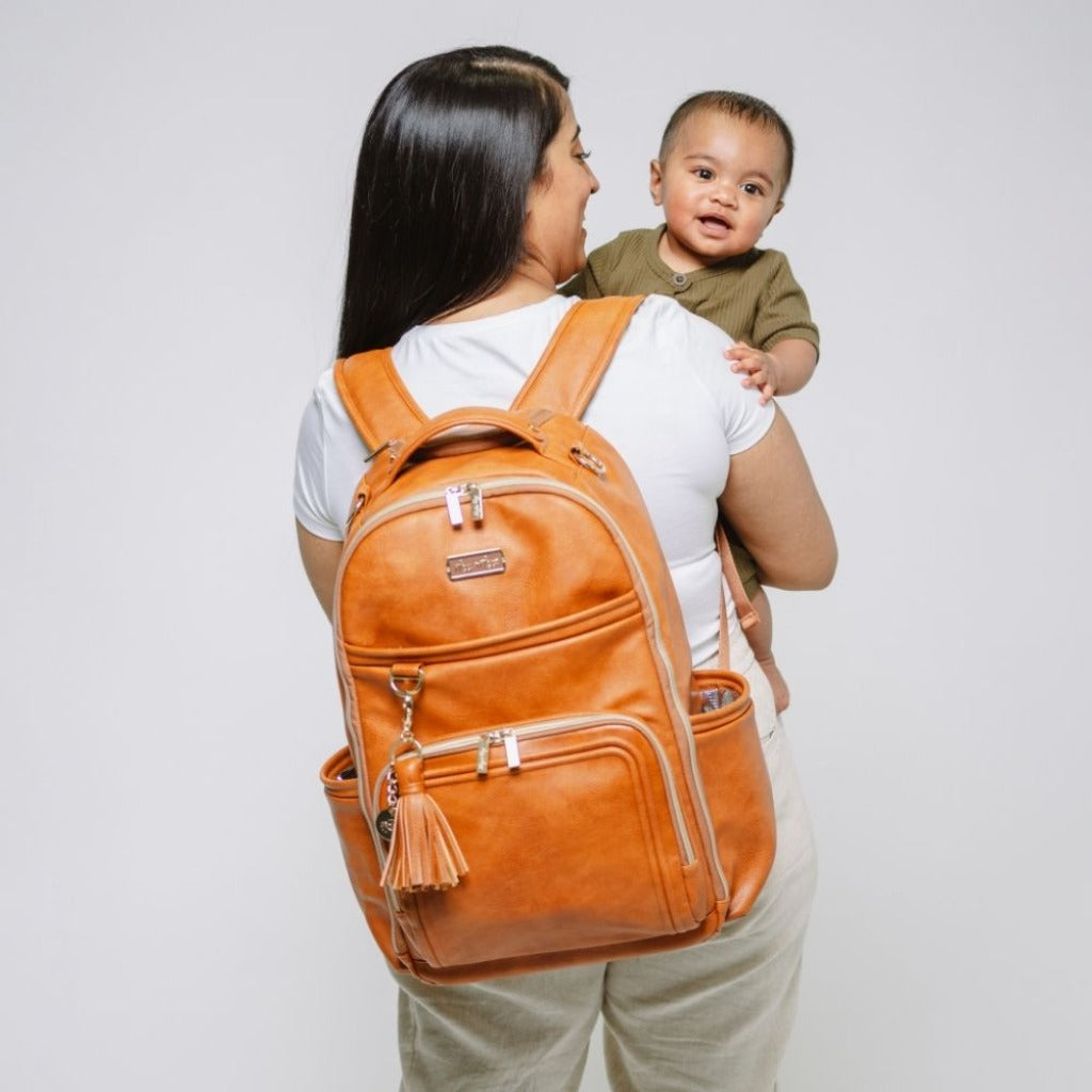 Boss Plus Large Diaper Bag Backpack Diaper Bag Itzy Ritzy Cognac